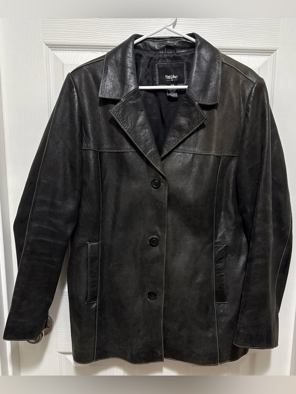 Mossimo Jacket Womens 16W Black Genuine Leather Coat Blazer Jacket Y2K Classic